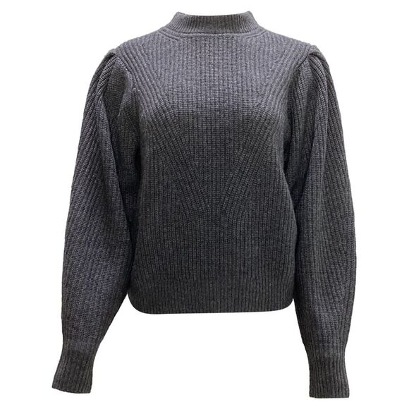 Isabel Marant Mock Neck Puff Sleeve Sweater in Grey Wool - Picture 1 of 6